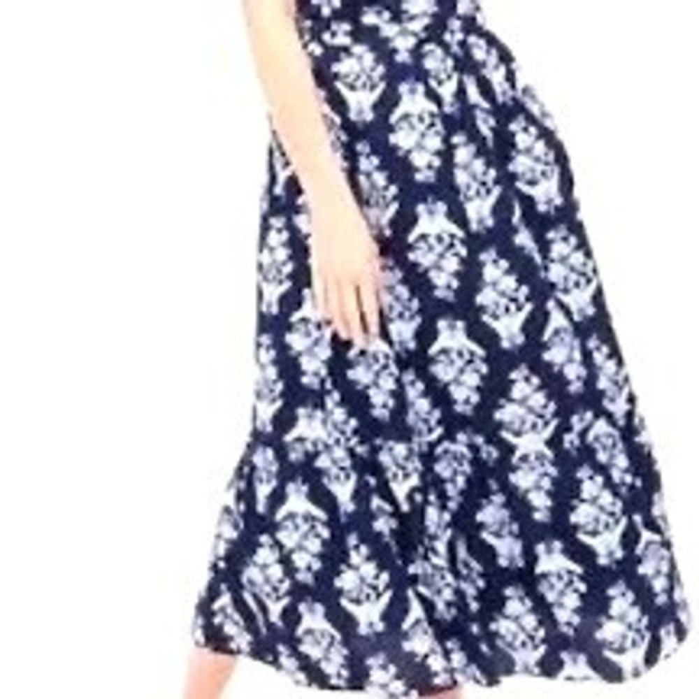 J.Crew Blue White Floral Cotton Tiered Maxi Skirt XS Elastic Waist Summer Boho